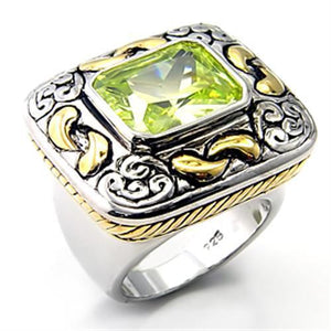 7X244 - Reverse Two-Tone 925 Sterling Silver Ring with AAA Grade CZ  in Apple Green color