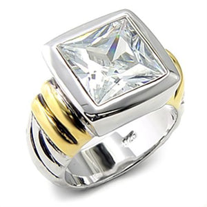 7X255 - Reverse Two-Tone 925 Sterling Silver Ring with AAA Grade CZ  in Clear