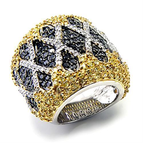 7X309 - Rhodium+Gold+ Ruthenium 925 Sterling Silver Ring with AAA Grade CZ  in Multi Color