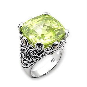 7X314 - Reverse Two-Tone 925 Sterling Silver Ring with AAA Grade CZ  in Apple Green color