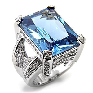 7X315 - Rhodium 925 Sterling Silver Ring with AAA Grade CZ Spinel in London Blue