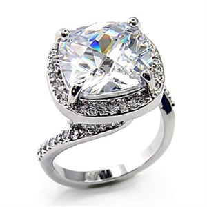 7X342 - Rhodium Brass Ring with AAA Grade CZ  in Clear