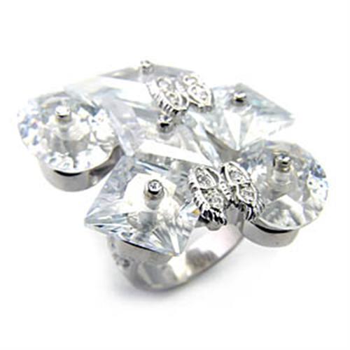 7X350 - Rhodium 925 Sterling Silver Ring with AAA Grade CZ  in Clear