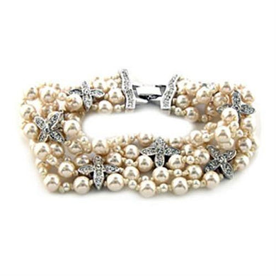 7X415 Rhodium White Metal Bracelet with Synthetic in White