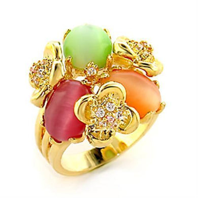 80212 - Gold Brass Ring with Synthetic Cat Eye in Multi Color