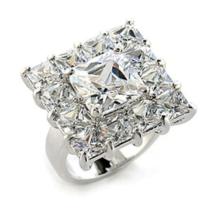80215 - Rhodium Brass Ring with AAA Grade CZ  in Clear