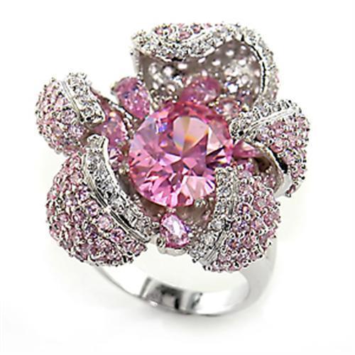80316 - Rhodium Brass Ring with AAA Grade CZ  in Rose