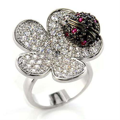 80507 - Rhodium + Ruthenium Brass Ring with AAA Grade CZ  in Multi Color