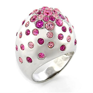 80602 - Rhodium Brass Ring with Top Grade Crystal  in Multi Color