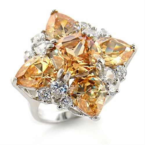 80605 - Rhodium Brass Ring with AAA Grade CZ  in Champagne