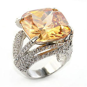 80607 - Rhodium Brass Ring with AAA Grade CZ  in Champagne