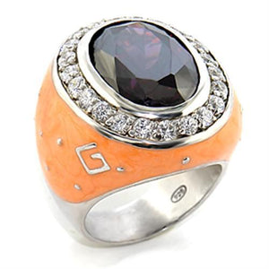 8X019 - Rhodium Brass Ring with AAA Grade CZ  in Amethyst