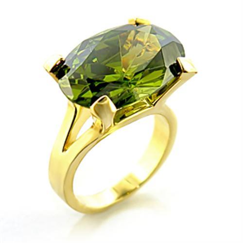8X101 - Gold Brass Ring with AAA Grade CZ  in Olivine color