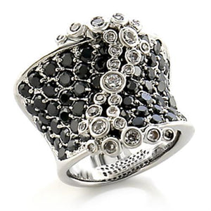 8X139 - Rhodium Brass Ring with AAA Grade CZ  in Jet