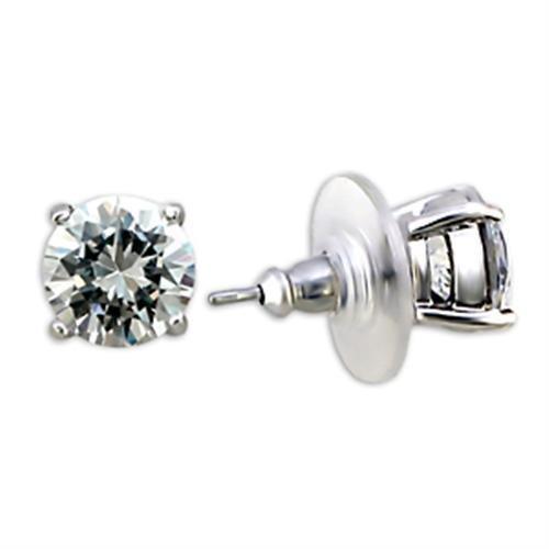 8X166 - Rhodium Brass Earrings with AAA Grade CZ  in Clear