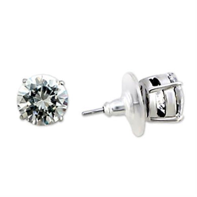 8X167 - Rhodium Brass Earrings with AAA Grade CZ  in Clear