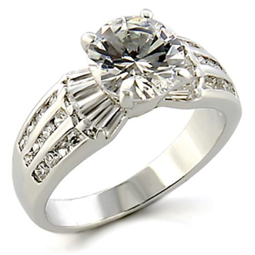 96313 - Rhodium Brass Ring with AAA Grade CZ  in Clear