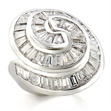 9W019 - Rhodium Brass Ring with AAA Grade CZ  in Clear