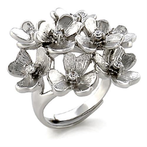 9W052 - Rhodium Brass Ring with AAA Grade CZ  in Clear