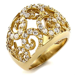9W070 - Gold Brass Ring with AAA Grade CZ  in Clear