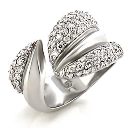9W076 - Rhodium Brass Ring with AAA Grade CZ  in Clear