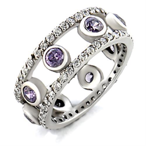 9W078 - Rhodium Brass Ring with AAA Grade CZ  in Amethyst