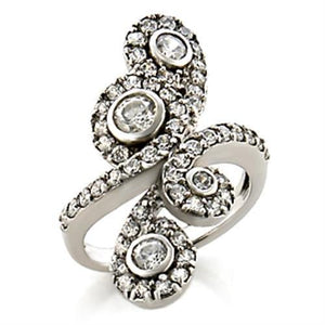 9W097 - Rhodium Brass Ring with AAA Grade CZ  in Clear