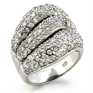 9W123 - Rhodium Brass Ring with AAA Grade CZ  in Clear