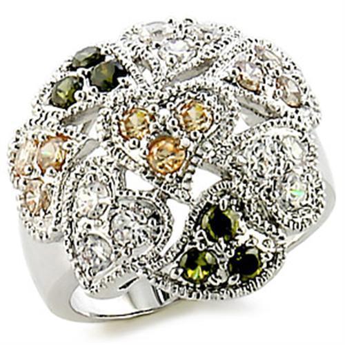 9W147 - Rhodium Brass Ring with AAA Grade CZ  in Multi Color