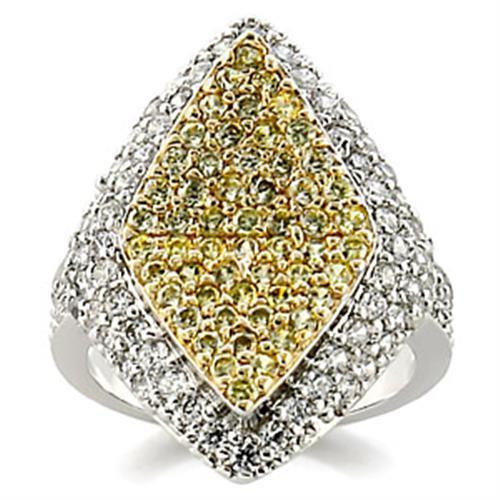 9W153 - Reverse Two-Tone Brass Ring with AAA Grade CZ  in Clear