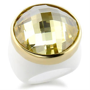 9W193 - Gold Brass Ring with AAA Grade CZ  in Citrine Yellow