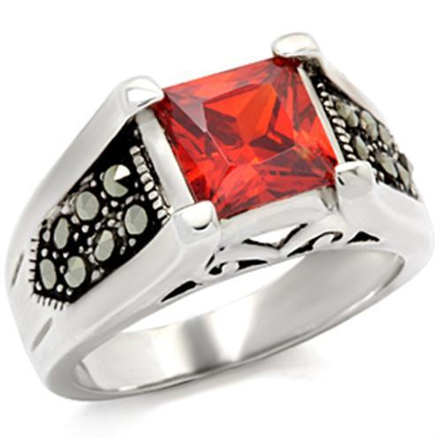 9X019 - Antique Tone 925 Sterling Silver Ring with AAA Grade CZ  in Garnet