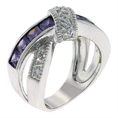 9X036 - Rhodium Brass Ring with AAA Grade CZ  in Amethyst