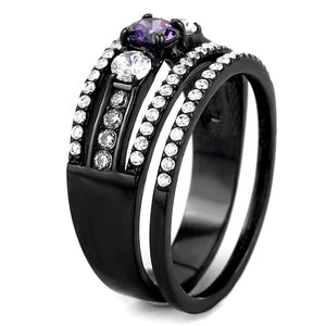 DA001 - IP Black(Ion Plating) Stainless Steel Ring with AAA Grade CZ  in Amethyst