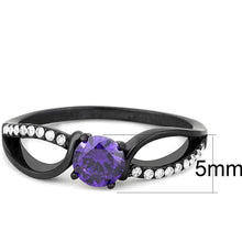 Load image into Gallery viewer, DA003 - IP Black(Ion Plating) Stainless Steel Ring with AAA Grade CZ  in Amethyst