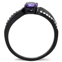 Load image into Gallery viewer, DA003 - IP Black(Ion Plating) Stainless Steel Ring with AAA Grade CZ  in Amethyst