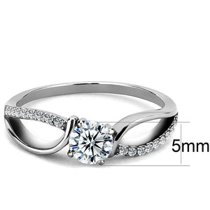 DA004 - High polished (no plating) Stainless Steel Ring with AAA Grade CZ  in Clear