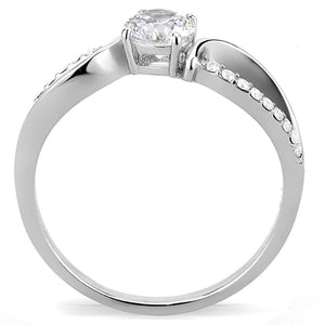 DA004 - High polished (no plating) Stainless Steel Ring with AAA Grade CZ  in Clear