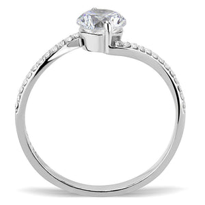DA006 - High polished (no plating) Stainless Steel Ring with AAA Grade CZ  in Clear
