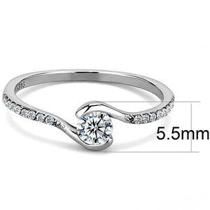 DA007 - High polished (no plating) Stainless Steel Ring with AAA Grade CZ  in Clear