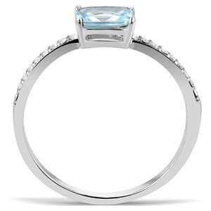 DA011 - High polished (no plating) Stainless Steel Ring with AAA Grade CZ  in Sea Blue