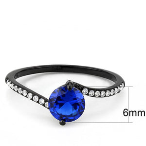 DA012 - IP Black(Ion Plating) Stainless Steel Ring with Synthetic Spinel in London Blue