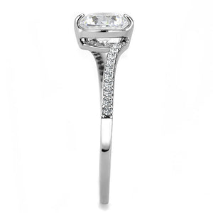 DA013 - High polished (no plating) Stainless Steel Ring with AAA Grade CZ  in Clear