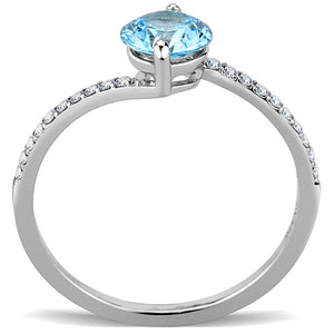 DA014 - High polished (no plating) Stainless Steel Ring with AAA Grade CZ  in Sea Blue