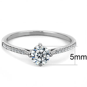 DA018 - High polished (no plating) Stainless Steel Ring with AAA Grade CZ  in Clear
