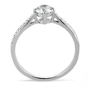 DA018 - High polished (no plating) Stainless Steel Ring with AAA Grade CZ  in Clear