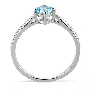 DA019 - High polished (no plating) Stainless Steel Ring with AAA Grade CZ  in Sea Blue