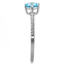 Load image into Gallery viewer, DA019 - High polished (no plating) Stainless Steel Ring with AAA Grade CZ  in Sea Blue