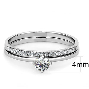 DA026 - High polished (no plating) Stainless Steel Ring with AAA Grade CZ  in Clear