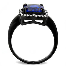 Load image into Gallery viewer, DA027 - IP Black(Ion Plating) Stainless Steel Ring with Synthetic Spinel in London Blue